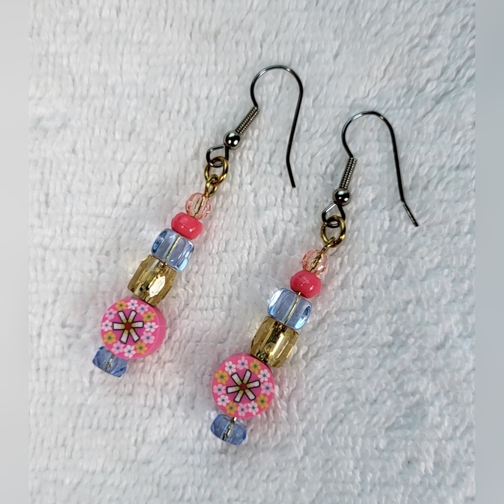 ARTISAN Pastel Beaded Statement Dangle Earrings / Pierced